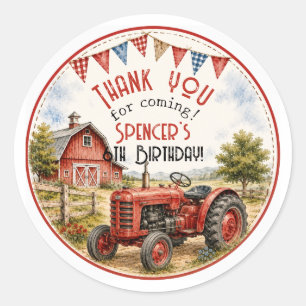 Waterverf Rode Tractor Verjaardag Bedankt Sticker