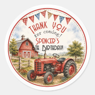 Waterverf Rode Tractor Verjaardag Bedankt Sticker