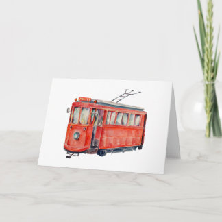 Waterverf rode trolley auto wenskaart kaart