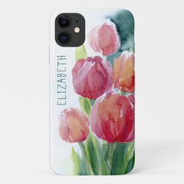 Waterverf rode tulpen  iPhone 11 hoesje