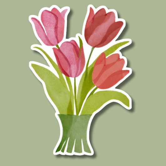 Waterverf Rode Tulpen Waterdicht Sticker