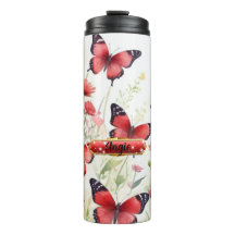 Waterverf Rode Vlinder Bloemen Thermische Tumbler