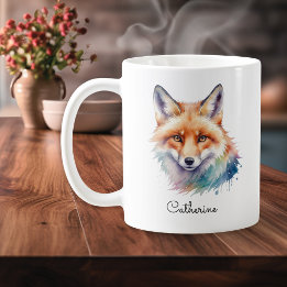 Waterverf Rode Vos Wilde Dieren Gepersonaliseerd Koffiemok