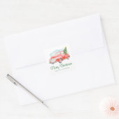 Waterverf  Rode Vrachtwagen Kerst Vierkante Sticker (Envelop)