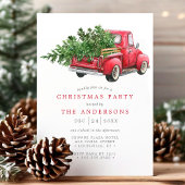  Waterverf Rode Vrachtwagen Kerstfeest Kaart