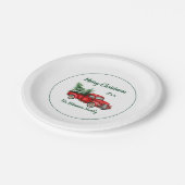 Waterverf  Rode Vrachtwagen Kerstfeest Papieren Bordje (Gekanteld)