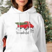 Waterverf Rode Vrachtwagen Schattigee Kerstboom Hoodie