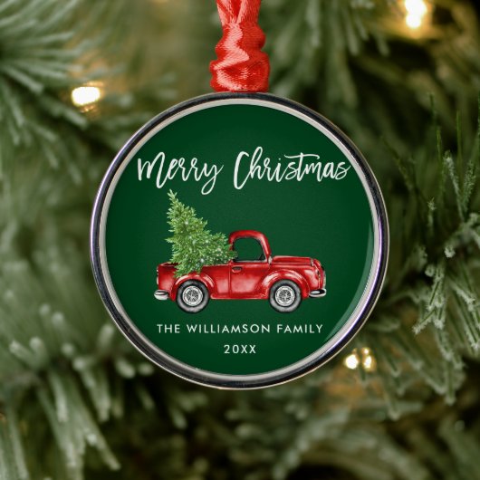 Waterverf  rode vrachtwagen voor penseel Script Metalen Ornament (Boom)