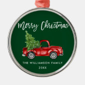 Waterverf  rode vrachtwagen voor penseel Script Metalen Ornament (Voorkant)