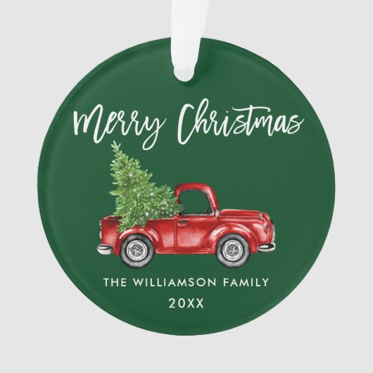 Waterverf  rode vrachtwagen voor penseel Script Ornament (voorkant)