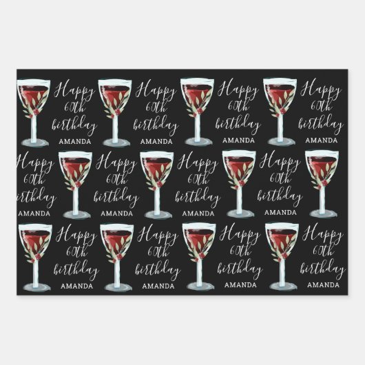 Waterverf rode wijn Roos 60e verjaardag Inpakpapier Vel (Voorkant)