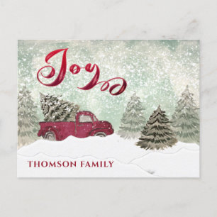 Waterverf Rode wintertruck Joy Holiday Card Briefkaart