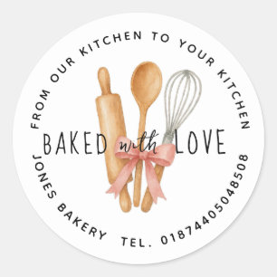 Waterverf Rolling Pin, Houten Lepel & Whisk Stick Ronde Sticker