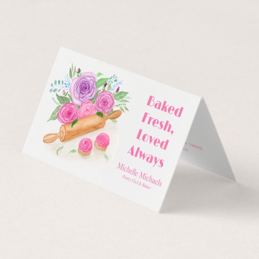 Waterverf Rolling Pin Rozen Pastry Chef Baker Visitekaartjes (Voorkant)