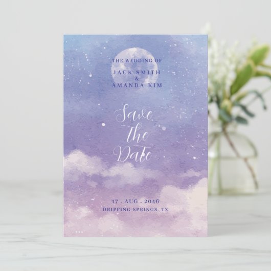 Waterverf Roman Moonlight bruiloft Bewaar de datum Kaart (Staand voorkant)