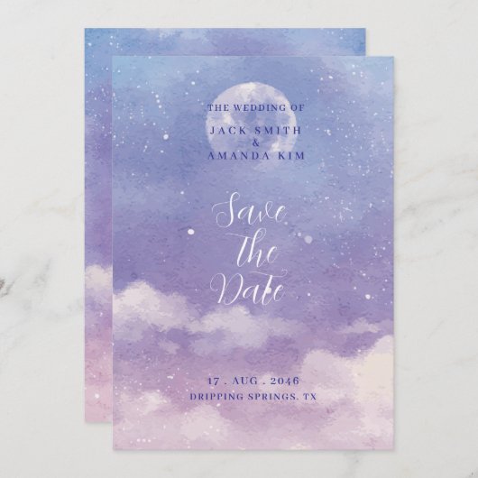 Waterverf Roman Moonlight bruiloft Bewaar de datum Kaart (Voorkant / Achterkant)