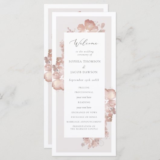 Waterverf Romance bruiloft programma (Voorkant / Achterkant)