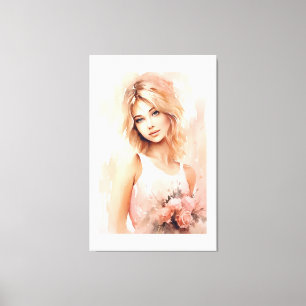 Waterverf Romantic Girl Canvas Afdruk