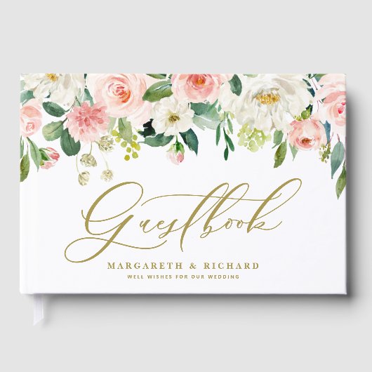 Waterverf Romantic Peach Florals I Wedding Gastenboek (Voorkant)