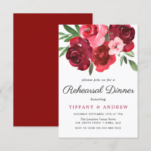 Waterverf Romantic Red Roses Rehearsal Dinner Kaart