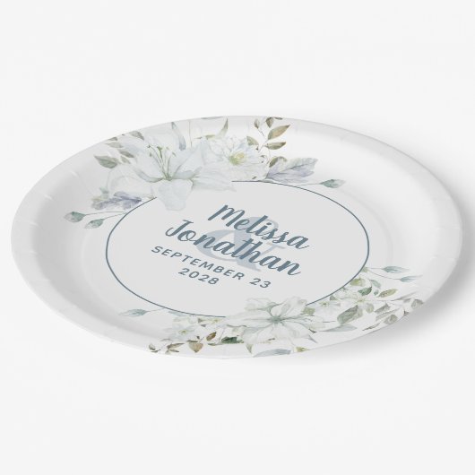 Waterverf romantische bloemetjes bruiloft papieren bordje (Gekanteld)