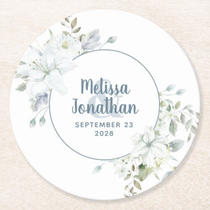 Waterverf romantische bloemetjes bruiloft ronde kartonnen onderzetter
