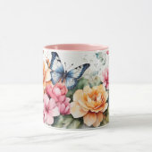 Waterverf Romantische Roze Vlinder Bloem Mok (Midden)