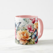 Waterverf Romantische Roze Vlinder Bloem Mok (Voorkant rechts)