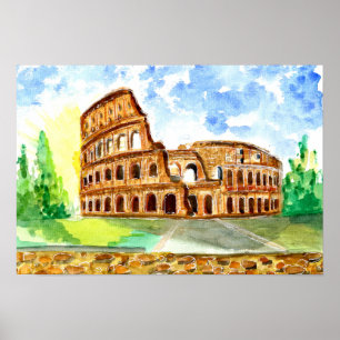Waterverf Rome Colosseum Poster