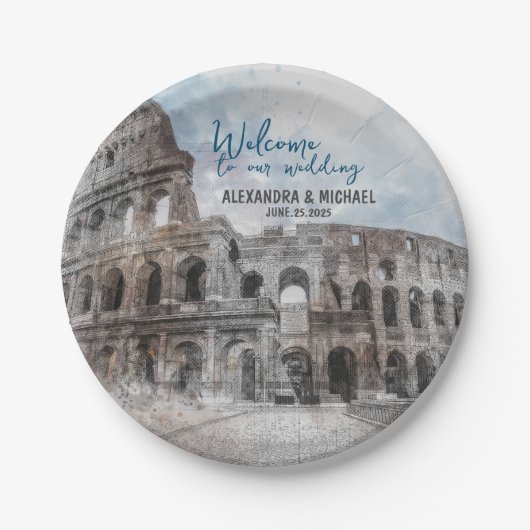 Waterverf Rome, Italië Papieren Bordje (Voorkant)