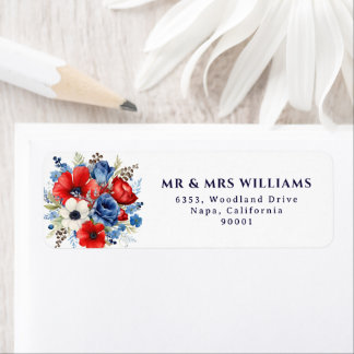 Waterverf Rood Blauw Bloemboeket Patriottisch Etiket