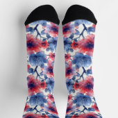 Waterverf rood, blauw bloempje op een wit sokken (Top)