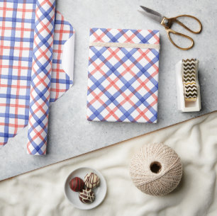 Waterverf Rood & Blauw Plaid Cadeaupapier