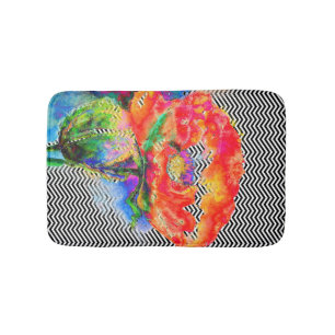 waterverf rood bloemenzwart wit zig zag badmat