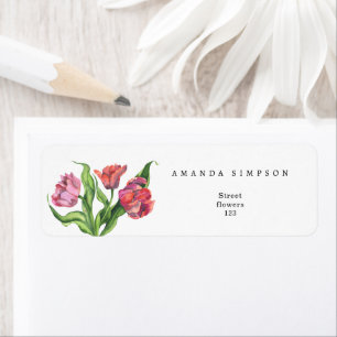 Waterverf rood boeket bloemen - baby in bloei etiket