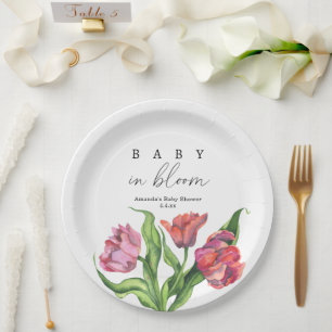 Waterverf rood boeket bloemen - baby in bloei papieren bordje