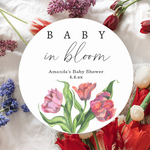 Waterverf rood boeket bloemen - baby in bloei ronde sticker
