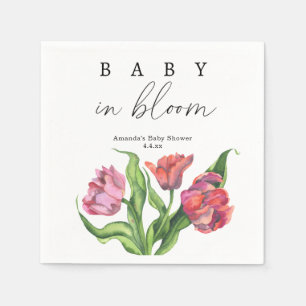Waterverf rood boeket bloemen - baby in bloei servet