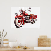 Waterverf  Rood Classic Motorcycle Poster (Keuken)