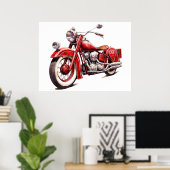 Waterverf  Rood Classic Motorcycle Poster (Thuiskantoor)