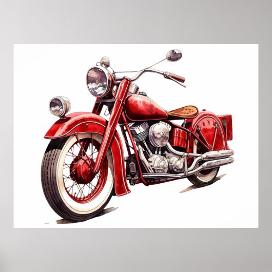 Waterverf  Rood Classic Motorcycle Poster (Voorkant)
