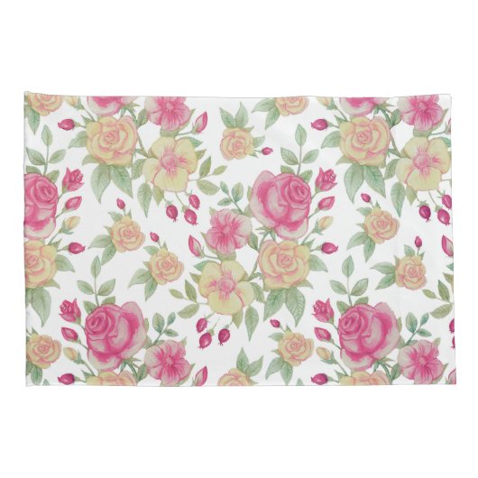 Waterverf  rood en geel rozen | kussensloop (Achterkant-Rechts)