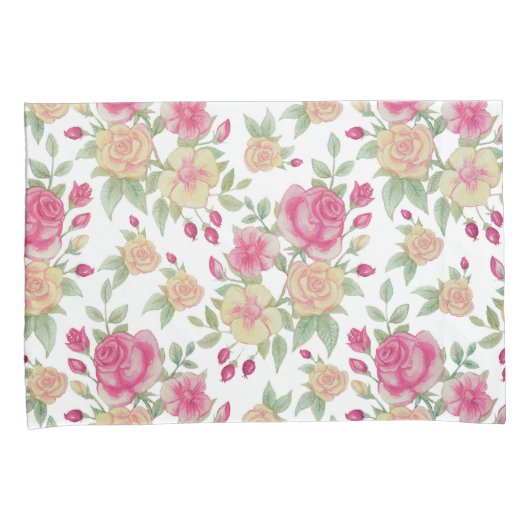 Waterverf  rood en geel rozen | kussensloop (Voorkant-Rechts)