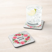 Waterverf Rood en roze bloemen cirkelvormig ontwer Bier Onderzetter (Rechterzijde)