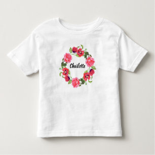 Waterverf Rood en roze bloemen cirkelvormig ontwer Kinder Shirts