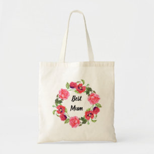 Waterverf Rood en roze bloemen cirkelvormig ontwer Tote Bag