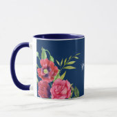 Waterverf Rood en Roze Bloemen Donkerblauw Mok (Links)