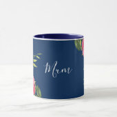 Waterverf Rood en Roze Bloemen Donkerblauw Mok (Midden)