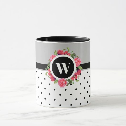 Waterverf Rood en roze bloemen Grote cirkel Mok (Midden)