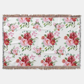 Waterverf Rood en Roze Bloemen Naadloos Patroon Deken
